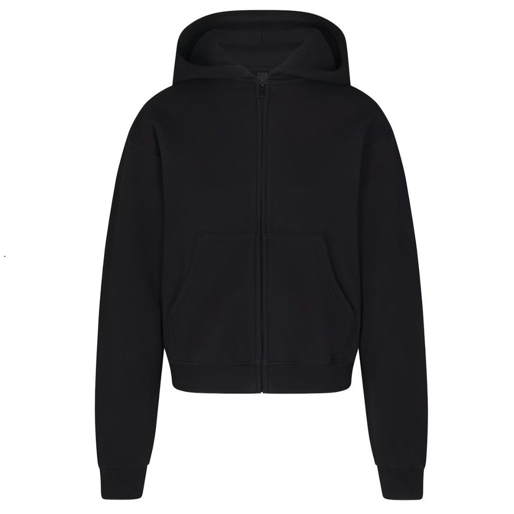 Skims Cotton Fleece Classic Zip Up Hoodie Onyx Black ZU-ZUP-8366W Womens Small